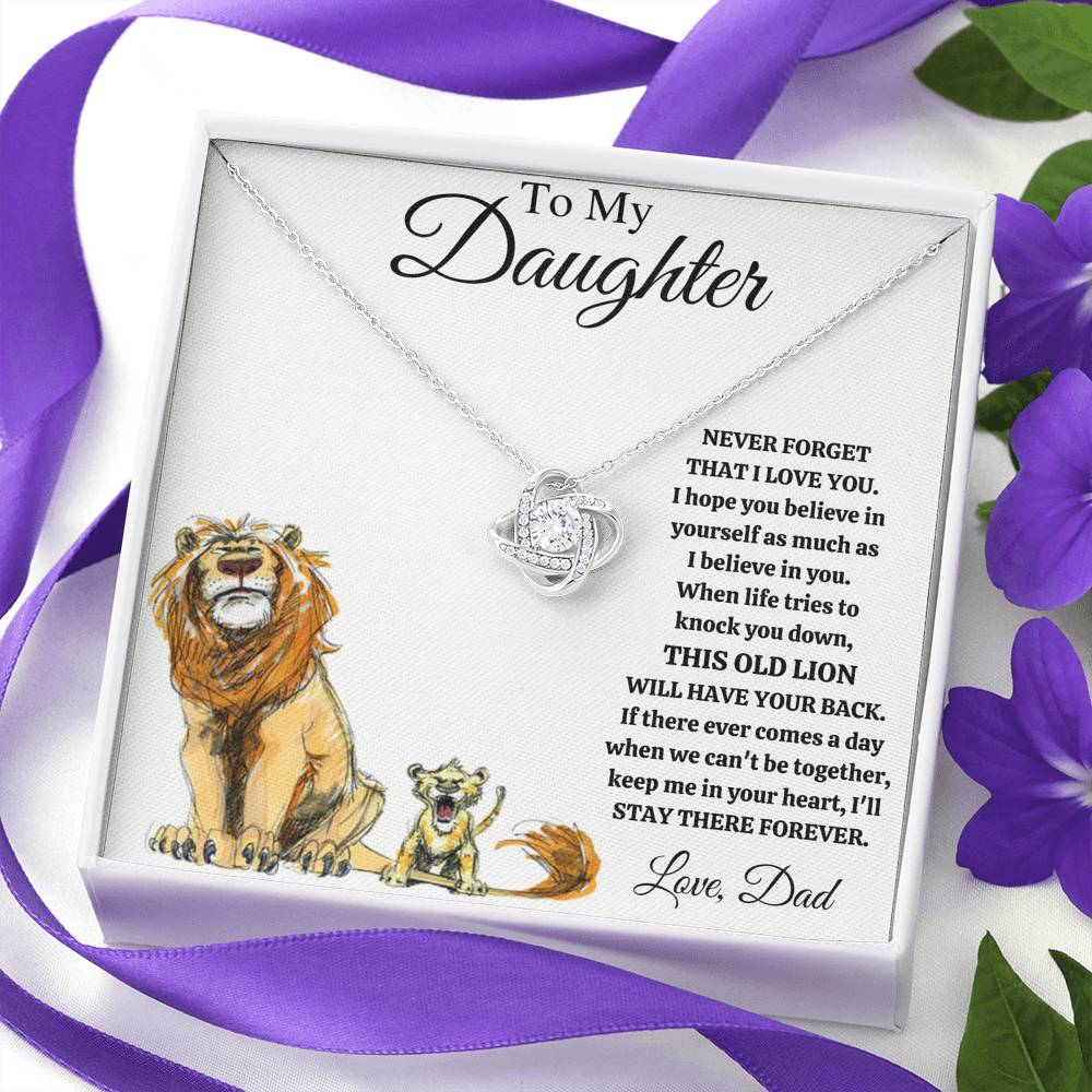 TO MY DAUGHTER "THIS OLD LION - DRAWING" LOVE KNOT NECKLACE GIFT SET - ON CLOUD NINE GIFTS