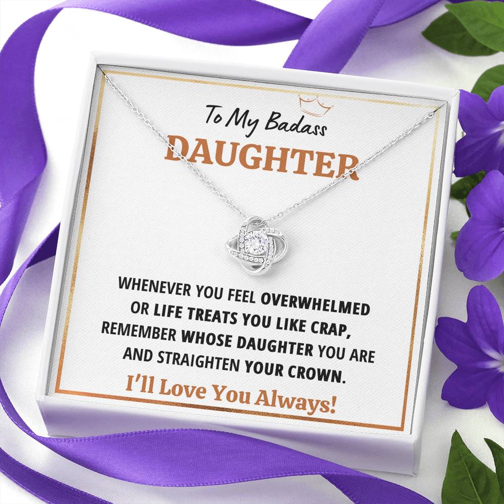 TO MY BADASS DAUGHTER "CRAP - WHITE" LOVE KNOT NECKLACE GIFT SET - ON CLOUD NINE GIFTS