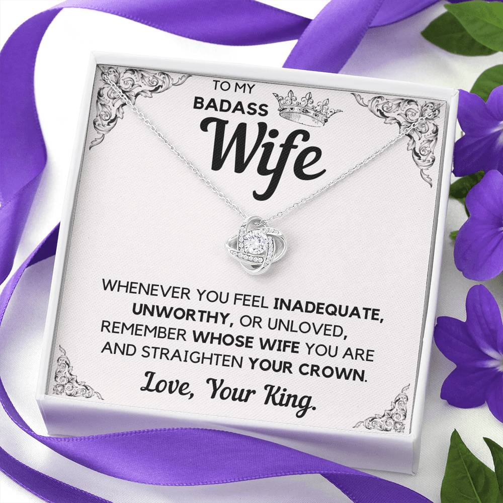 TO MY BADASS WIFE CROWN DECORATION LOVE KNOT NECKLACE GIFT SET - ON CLOUD NINE GIFTS
