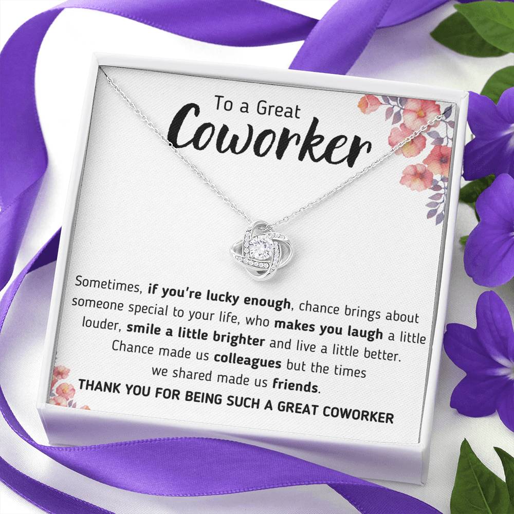 TO A GREAT COWORKER "A LITTLE BETTER" LOVE KNOT NECKLACE GIFT SET - ON CLOUD NINE GIFTS