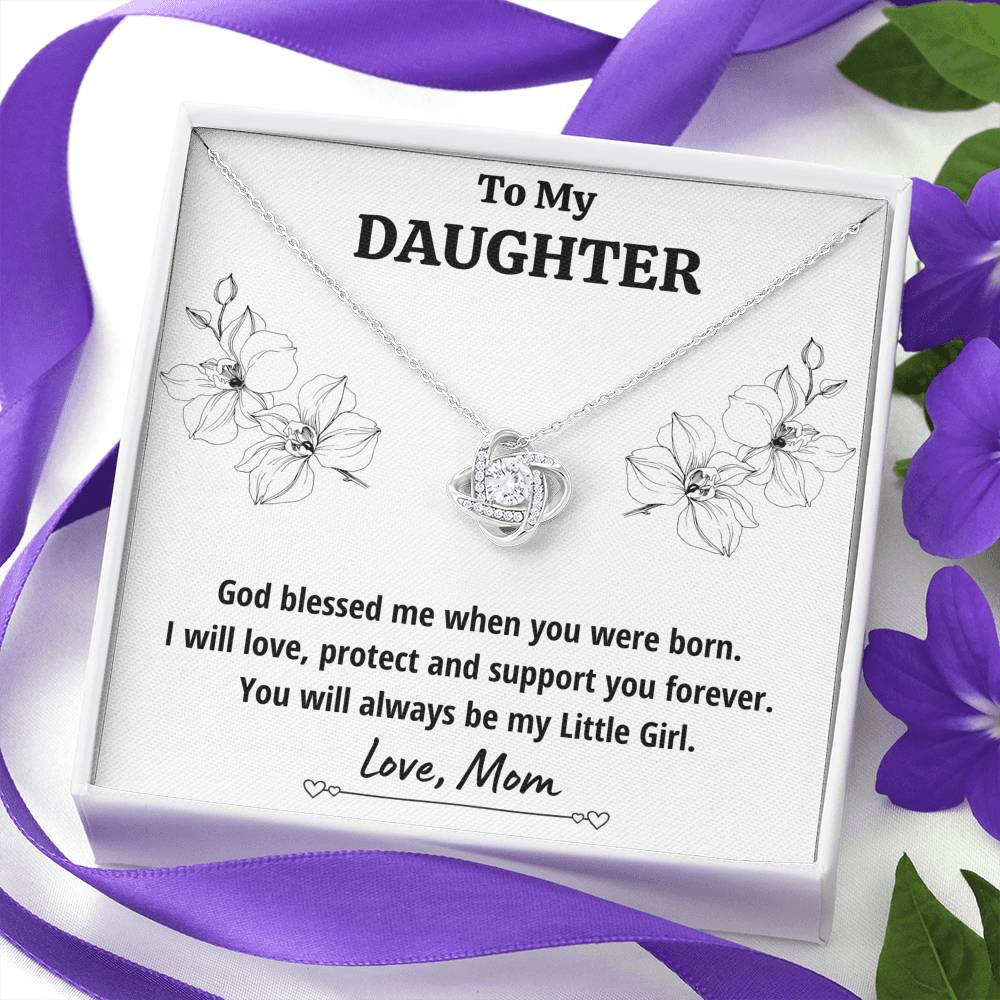 TO MY DAUGHTER FROM MOM "LITTLE GIRL" LOVE KNOT NECKLACE GIFT SET - ON CLOUD NINE GIFTS