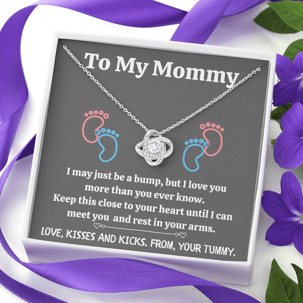 TO MY MOMMY "BABY FEET - GRAY" LOVE KNOT NECKLACE GIFT SET - ON CLOUD NINE GIFTS