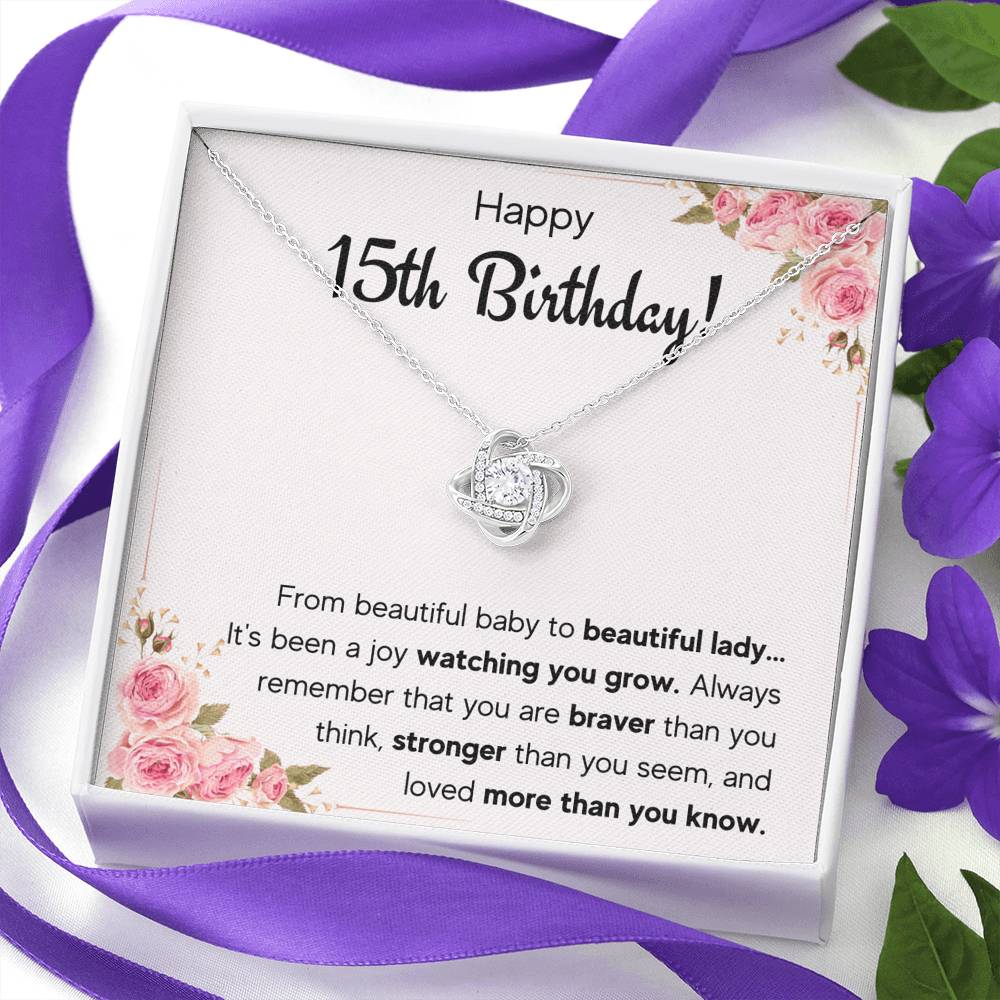 HAPPY 15TH BIRTHDAY JOY LOVE KNOT NECKLACE GIFT SET - ON CLOUD NINE GIFTS