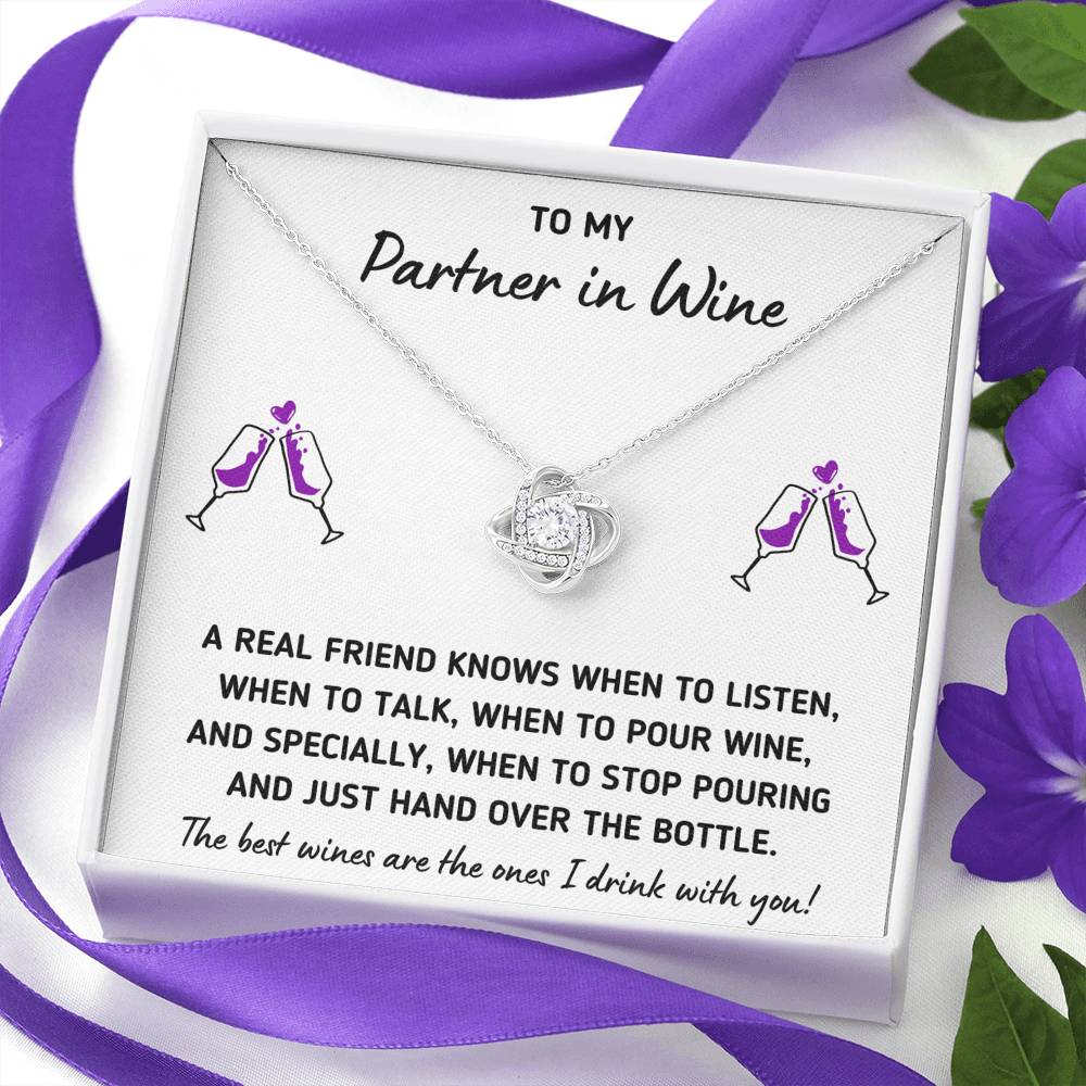 TO MY PARTNER IN WINE "HAND OVER THE BOTTLE" LOVE KNOT NECKLACE GIFT SET - ON CLOUD NINE GIFTS
