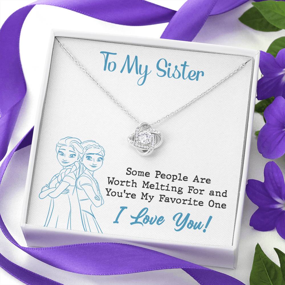 TO MY SISTER WORTH MELTING SKY BLUE LOVE KNOT NECKLACE GIFT SET - ON CLOUD NINE GIFTS