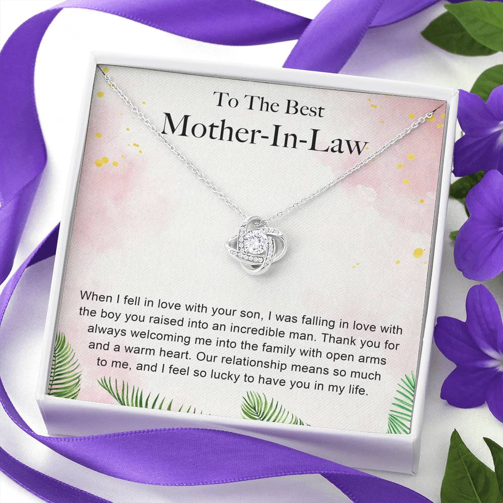 TO THE BEST MOTHER IN LAW "WARM HEART-PB" LOVE KNOT NECKLACE GIFT SET - ON CLOUD NINE GIFTS
