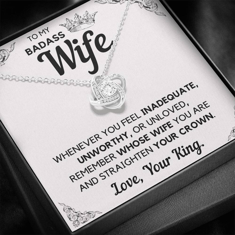 TO MY BADASS WIFE CROWN DECORATION LOVE KNOT NECKLACE GIFT SET - ON CLOUD NINE GIFTS