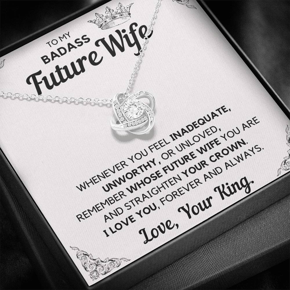 TO MY BADASS FUTURE WIFE CROWN LOVE KNOT NECKLACE GIFT SET - ON CLOUD NINE GIFTS