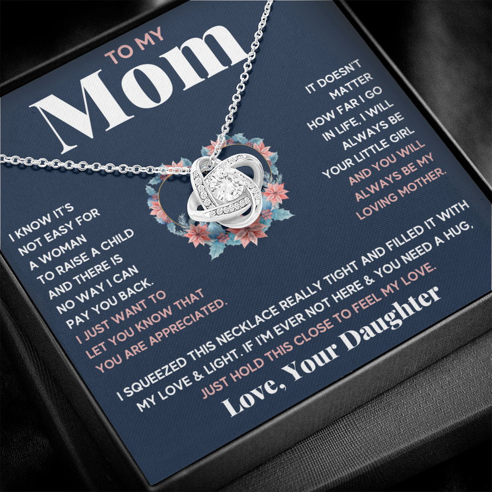 Mother daughter necklace jewelry birthday mothers day gifts from daughter to my mom Love Knot Necklace with Message Card and Gift Box - ON CLOUD NINE GIFTS