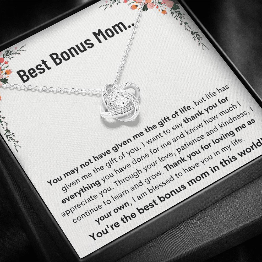 BEST BONUS MOM "LEARN AND GROW" LOVE KNOT NECKLACE GIFT SET - ON CLOUD NINE GIFTS