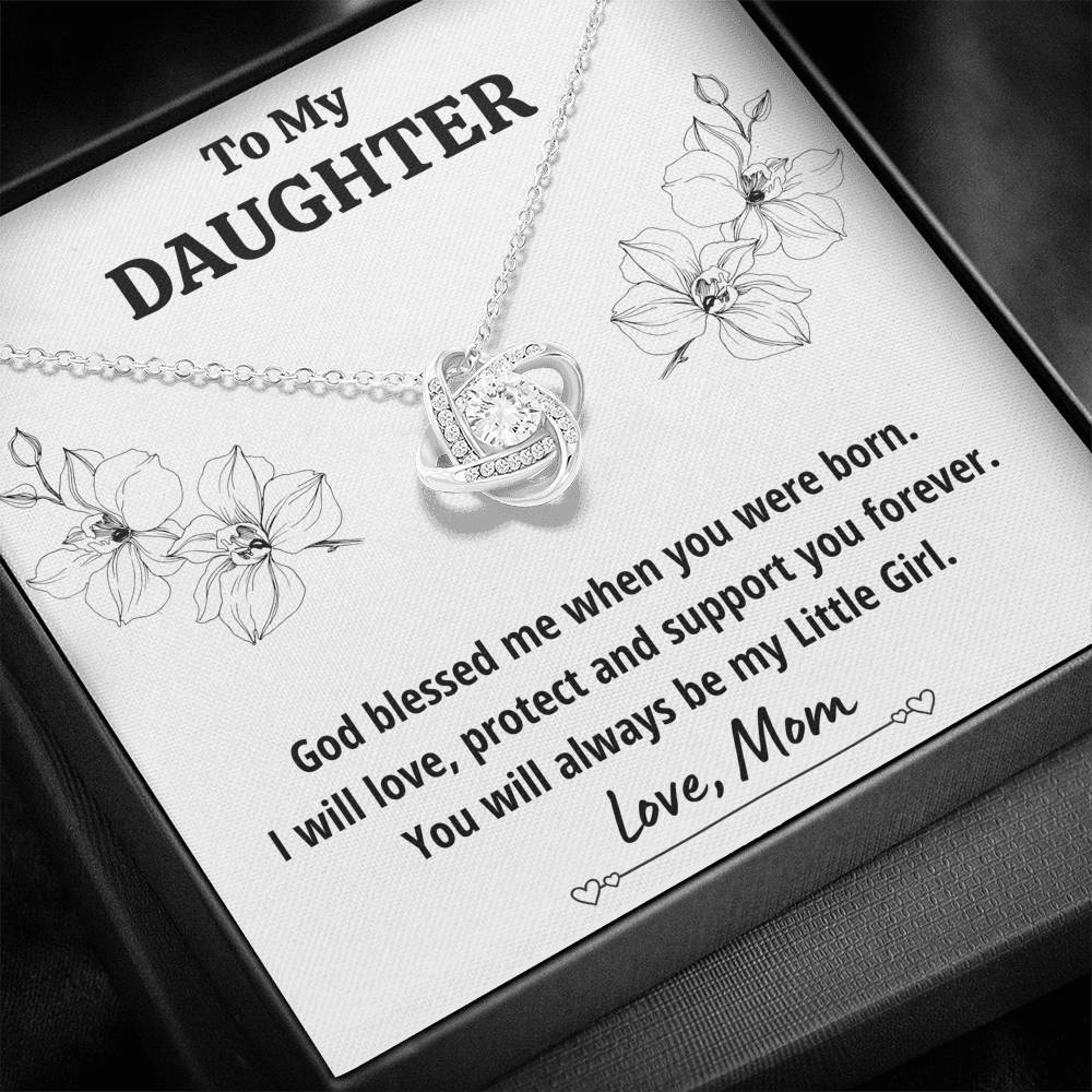 TO MY DAUGHTER FROM MOM "LITTLE GIRL" LOVE KNOT NECKLACE GIFT SET - ON CLOUD NINE GIFTS