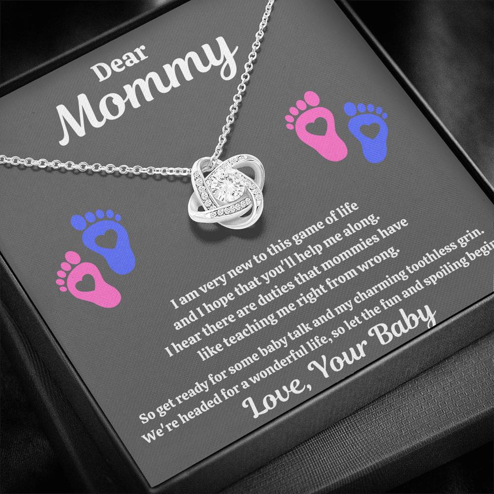 DEAR MOMMY "SPOILING HEART-FEET" LOVE KNOT NECKLACE GIFT SET - ON CLOUD NINE GIFTS