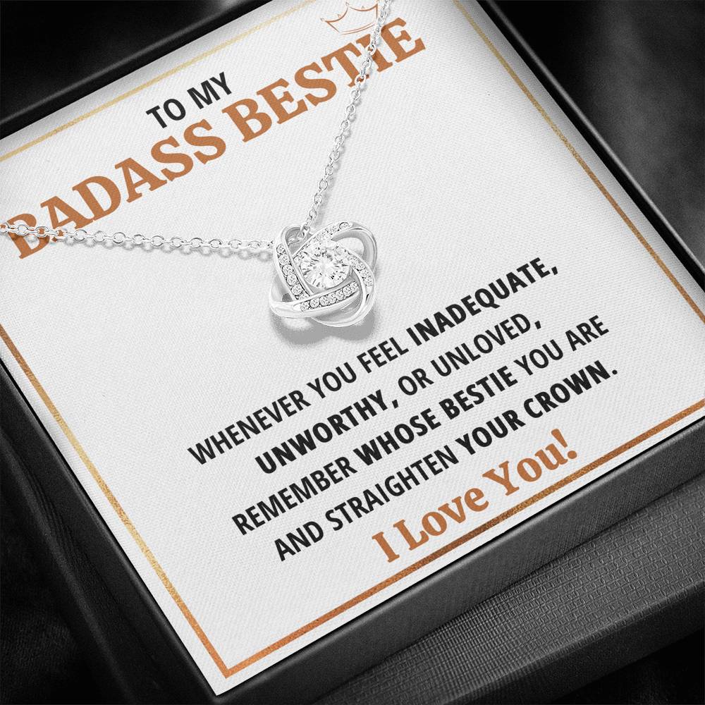TO MY BADASS BESTIE CROWN LOVE KNOT NECKLACE GIFT SET - ON CLOUD NINE GIFTS