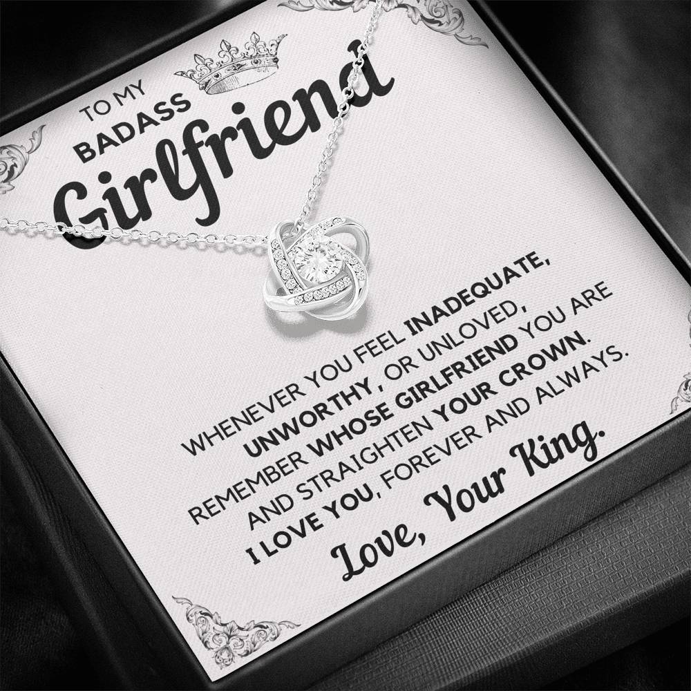 TO MY BADASS GIRLFRIEND CROWN LOVE KNOT NECKLACE GIFT SET - ON CLOUD NINE GIFTS