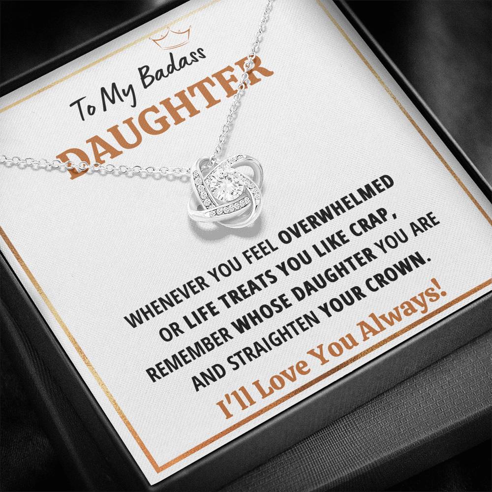 TO MY BADASS DAUGHTER "CRAP - WHITE" LOVE KNOT NECKLACE GIFT SET - ON CLOUD NINE GIFTS