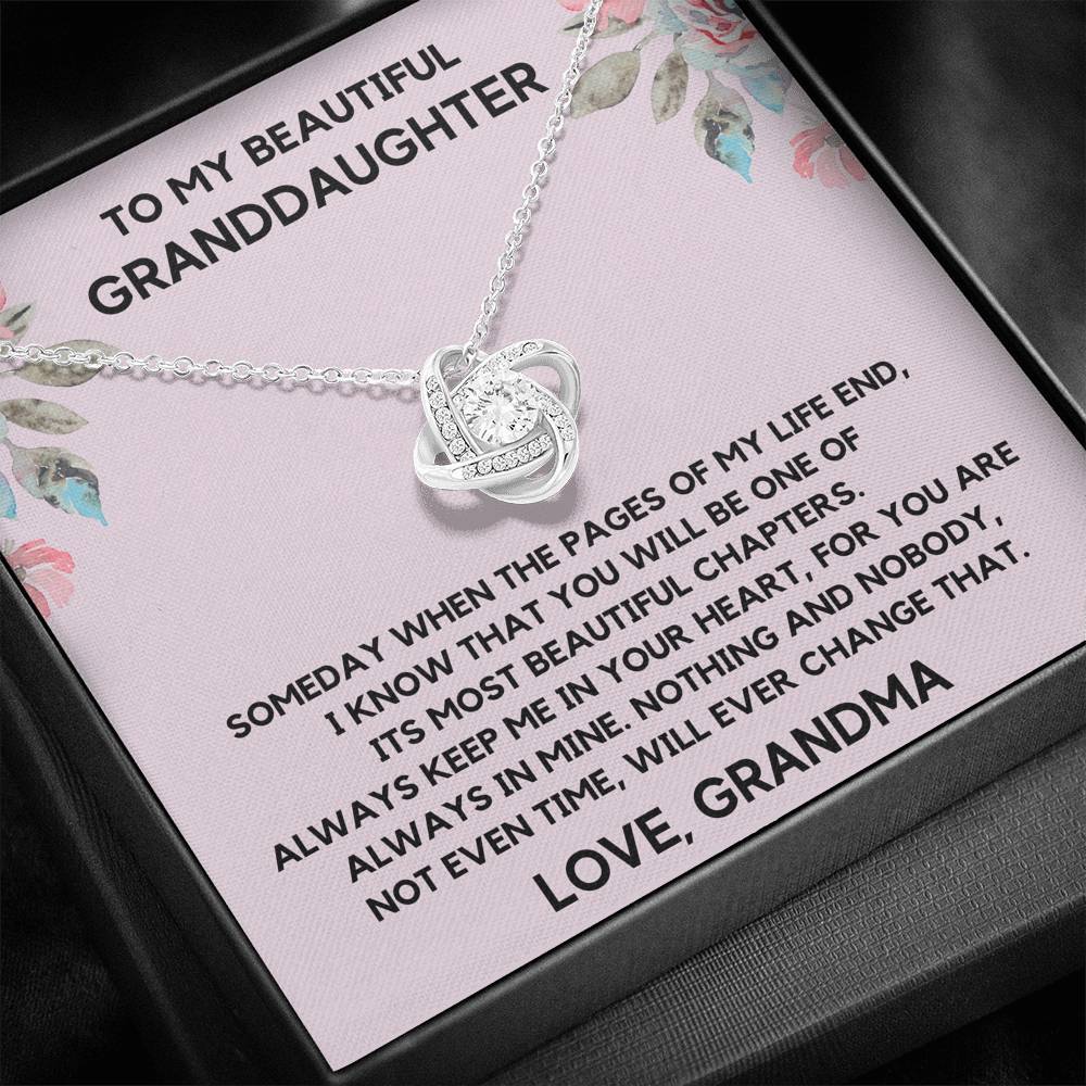 TO MY BEAUTIFUL GRANDDAUGHTER FROM GRANDMA CHAPTERS FLOWERS LOVE KNOT NECKLACE GIFT SET - ON CLOUD NINE GIFTS