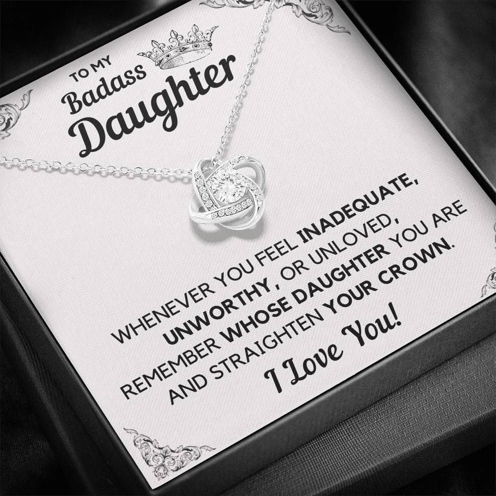 TO MY BADASS DAUGHTER CROWN DECORATION LOVE KNOT NECKLACE GIFT SET - ON CLOUD NINE GIFTS