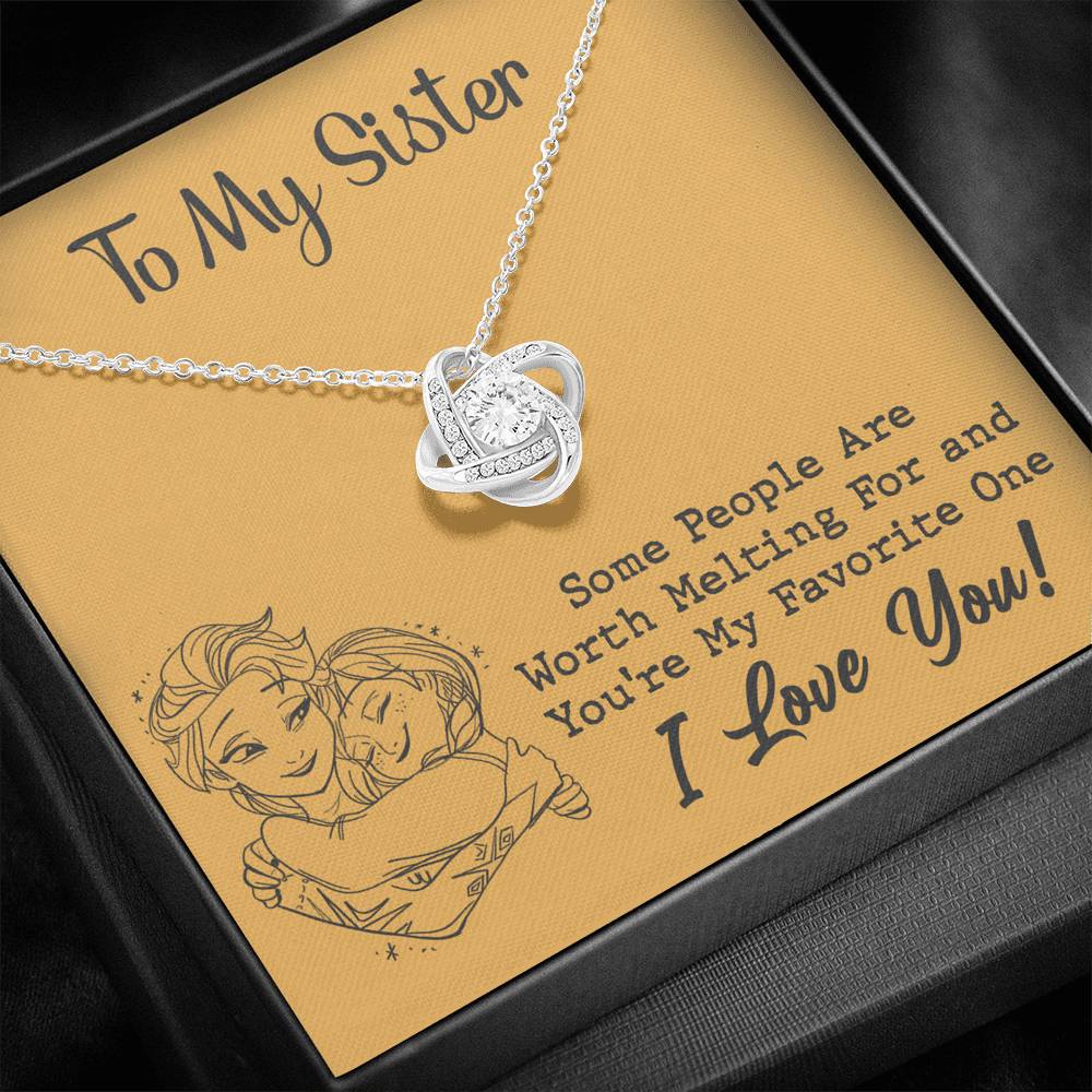 TO MY SISTER WORTH MELTING HUG YELLOW LOVE KNOT NECKLACE GIFT SET - ON CLOUD NINE GIFTS