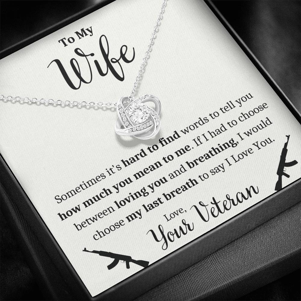 TO MY WIFE "VETERAN - BREATHING" LOVE KNOT NECKLACE GIFT SET - ON CLOUD NINE GIFTS