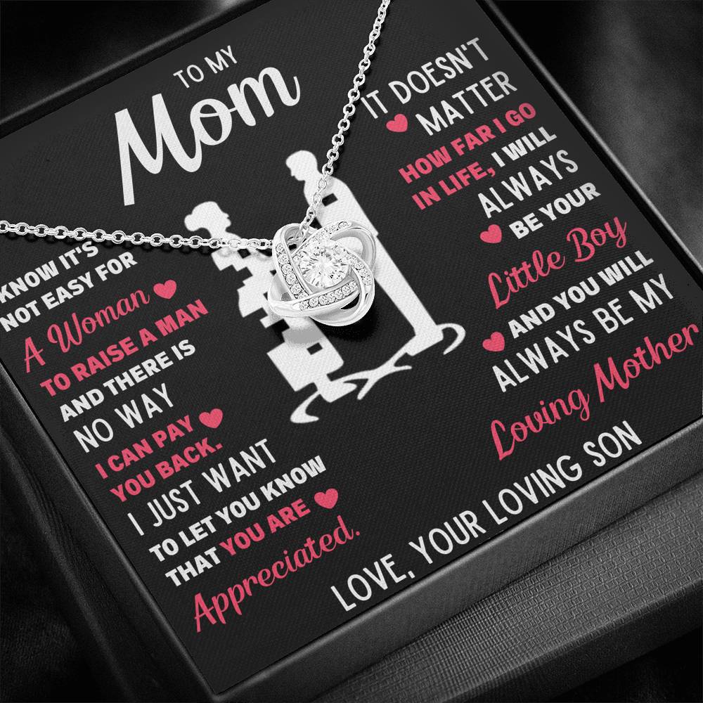 TO MY MOM LITTLE BOY WHITE LOVE KNOT NECKLACE GIFT SET - ON CLOUD NINE GIFTS