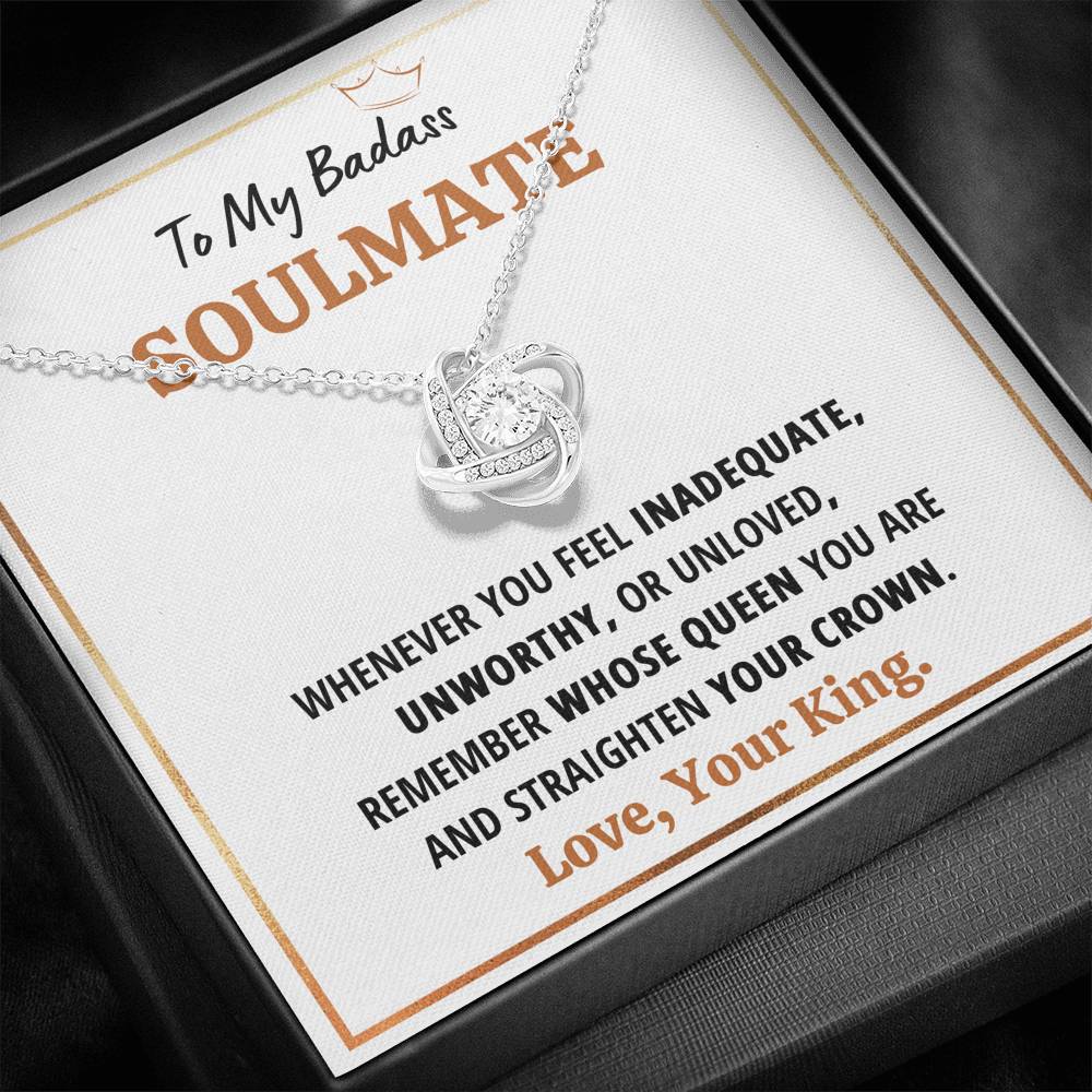 TO MY BADASS SOULMATE QUEEN LOVE KNOT NECKLACE GIFT SET - ON CLOUD NINE GIFTS