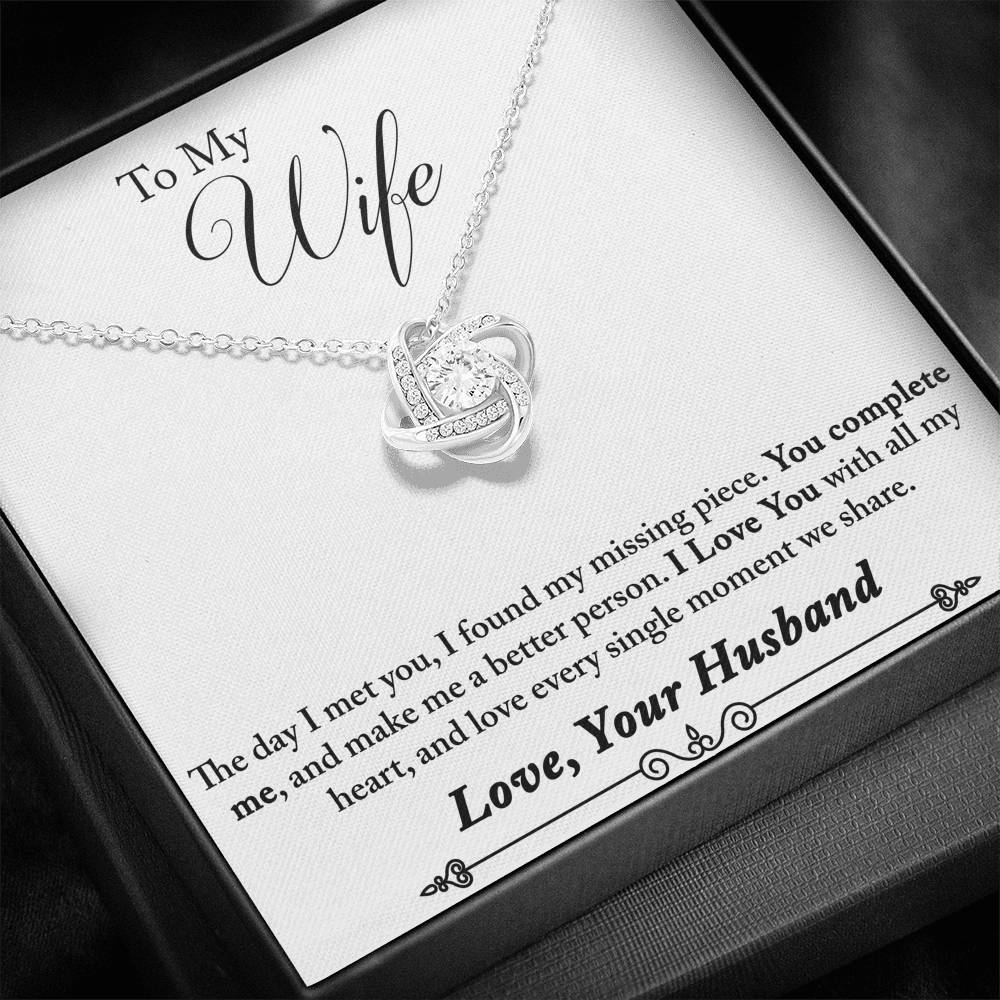 TO MY WIFE "MISSING PIECE - SO" LOVE KNOT NECKLACE GIFT SET - ON CLOUD NINE GIFTS