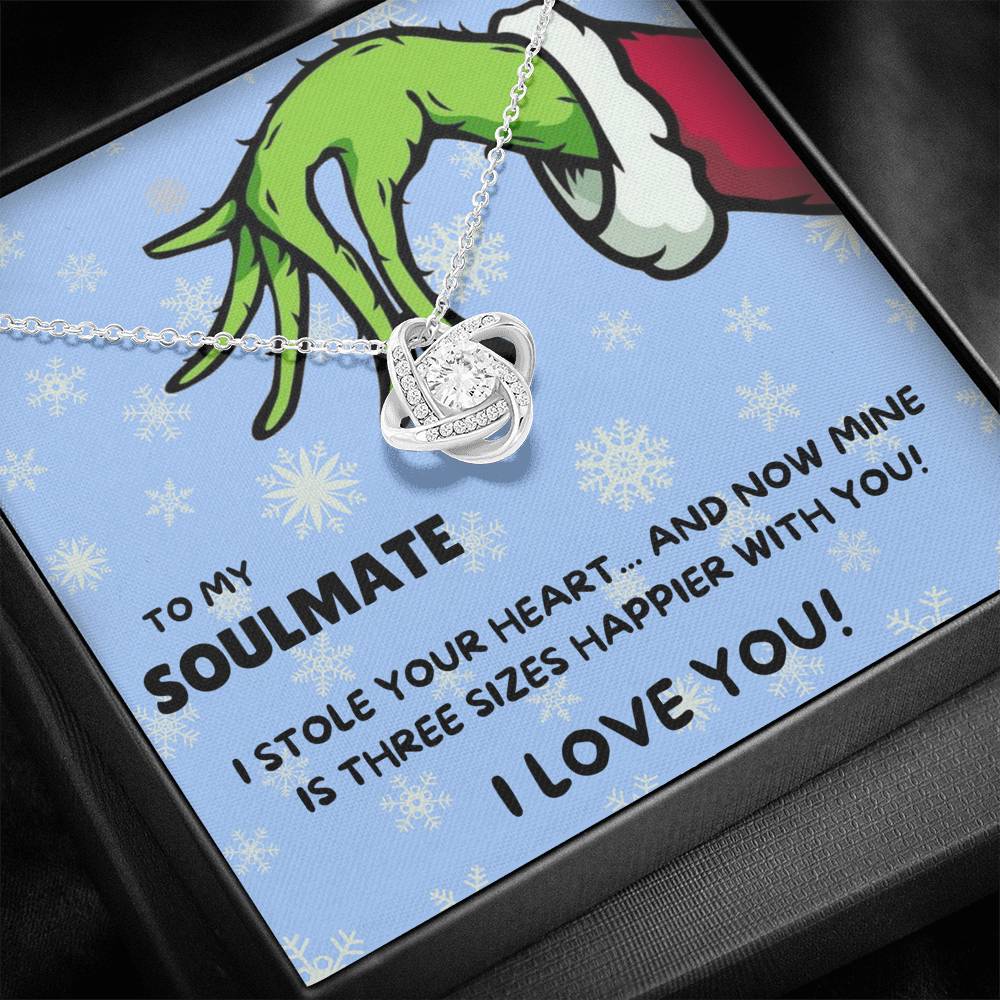 TO MY SOULMATE "THREE SIZES HAPPIER - SNOW" LOVE KNOT NECKLACE GIFT SET - ON CLOUD NINE GIFTS
