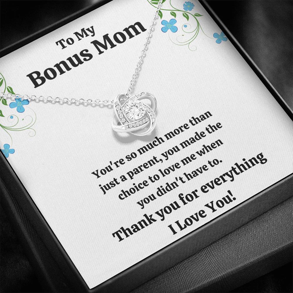 TO MY BONUS MOM "CHOICE TO LOVE ME" LOVE KNOT NECKLACE GIFT SET - ON CLOUD NINE GIFTS