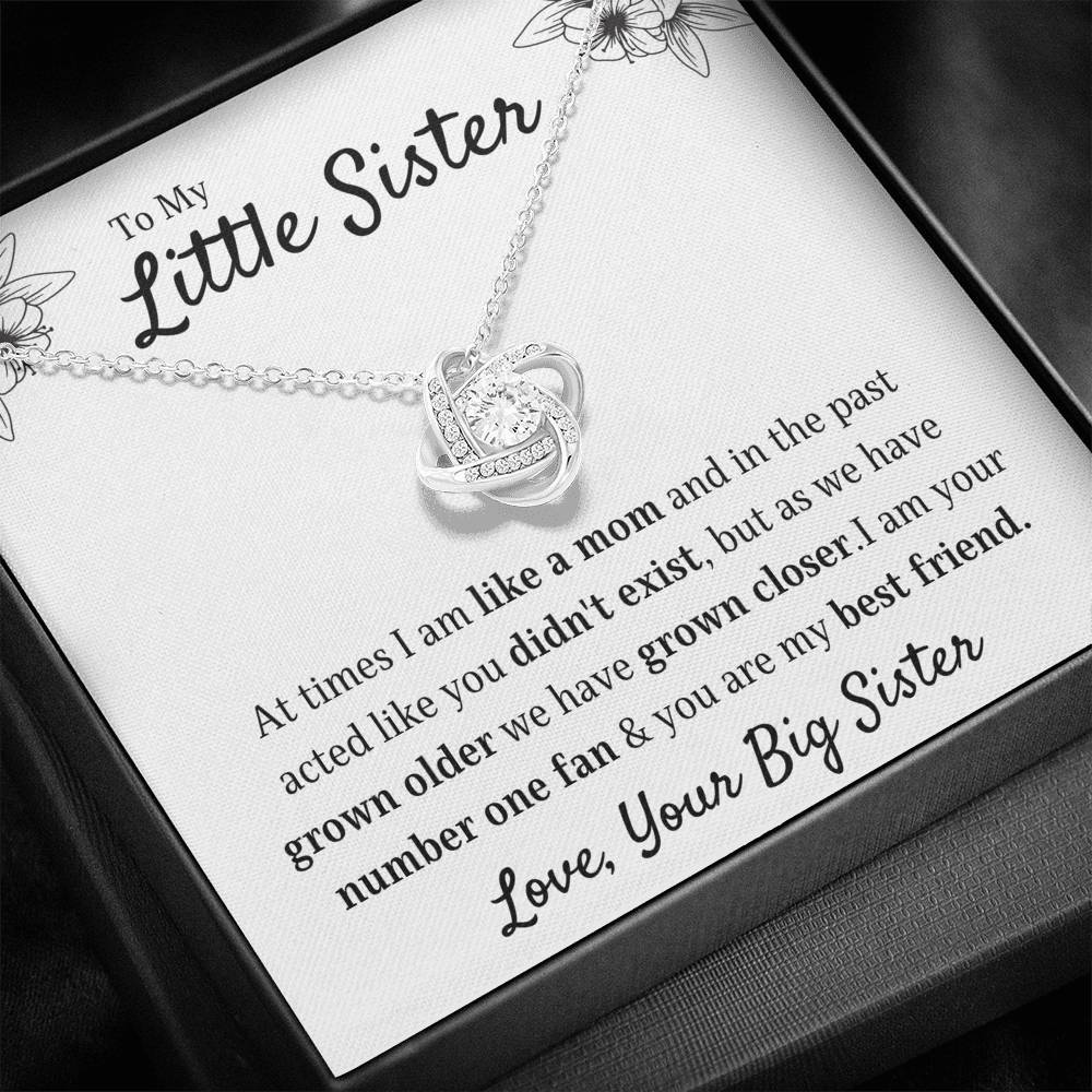 TO MY LITTLE SISTER "YOUR FAN" LOVE KNOT NECKLACE GIFT SET - ON CLOUD NINE GIFTS