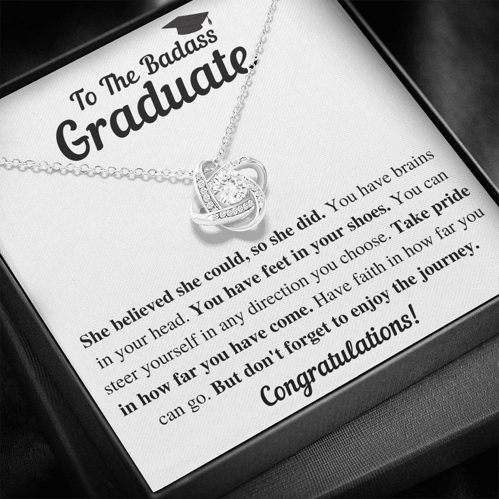 TO THE BADASS GRADUATE SHE DID LOVE KNOT NECKLACE GIFT SET - ON CLOUD NINE GIFTS