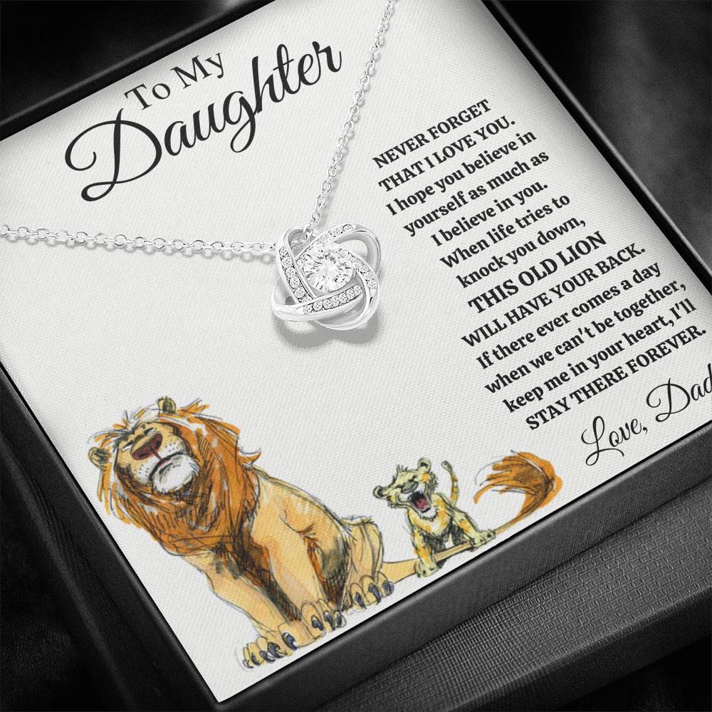 TO MY DAUGHTER "THIS OLD LION - DRAWING" LOVE KNOT NECKLACE GIFT SET - ON CLOUD NINE GIFTS