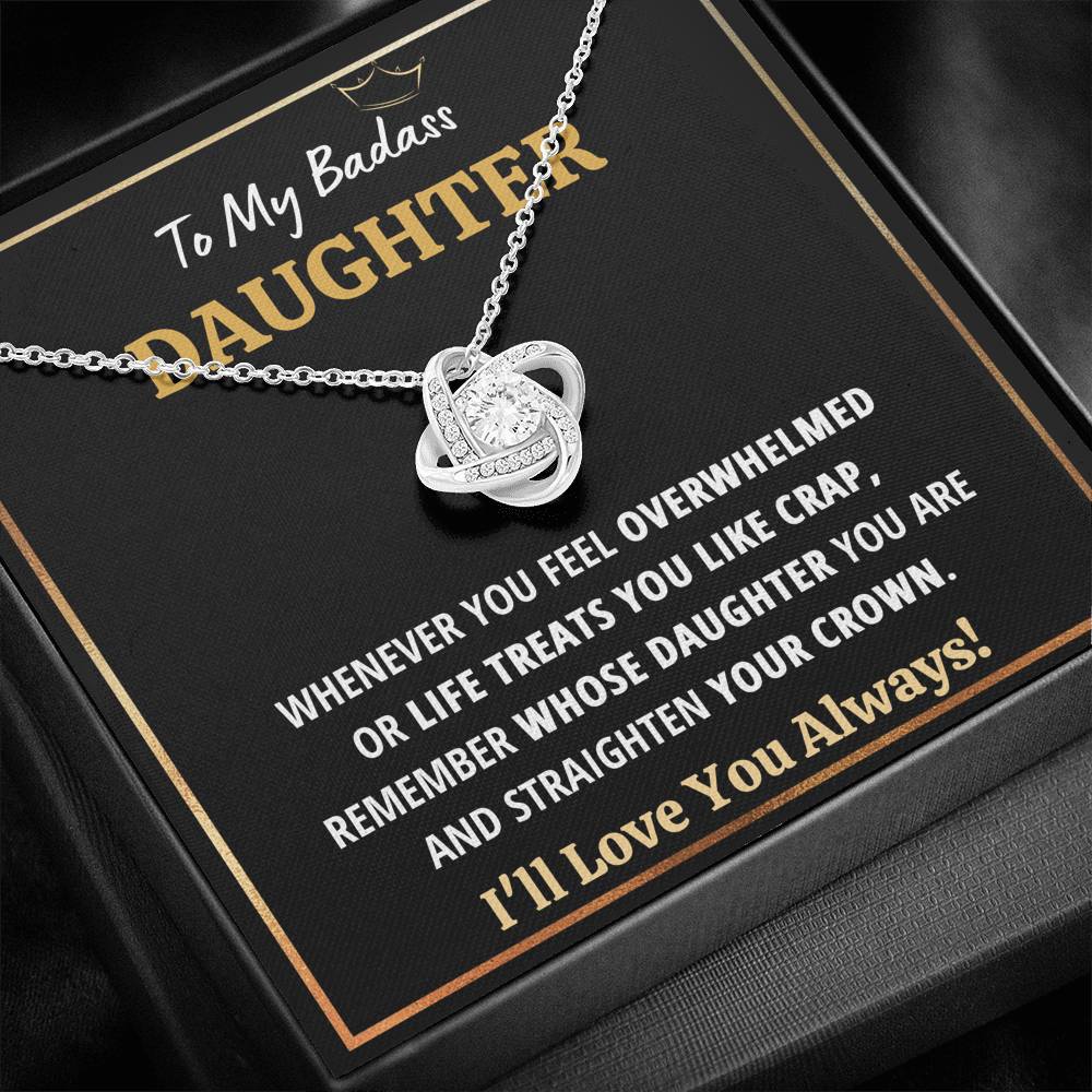 TO MY BADASS DAUGHTER "CRAP - BLACK" LOVE KNOT NECKLACE GIFT SET - ON CLOUD NINE GIFTS