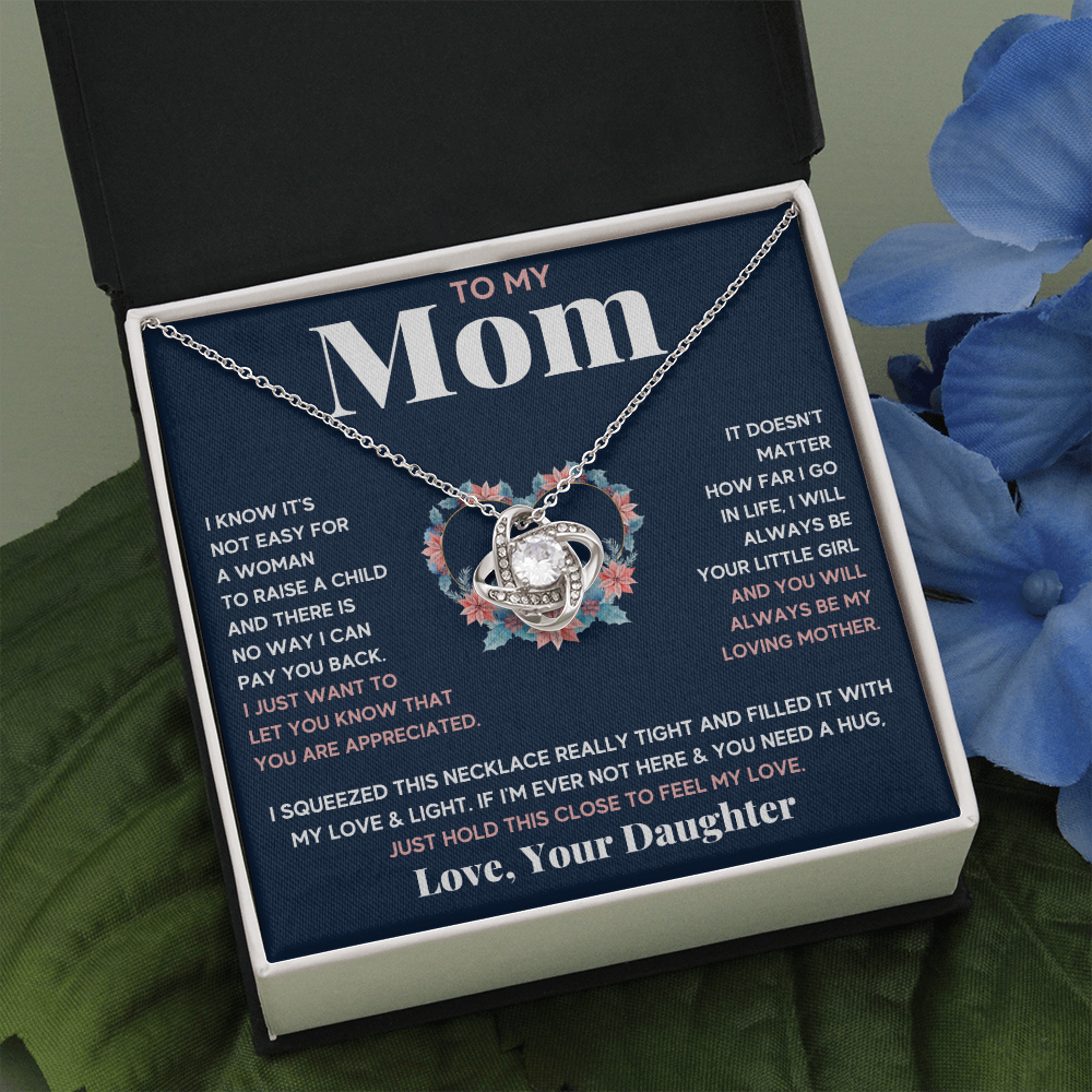 Mother daughter necklace jewelry birthday mothers day gifts from daughter to my mom Love Knot Necklace with Message Card and Gift Box - ON CLOUD NINE GIFTS
