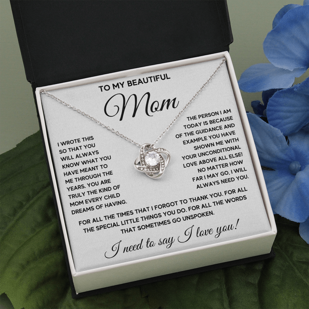 Mom necklace for women mothers day gift from son jewelry pendant gifts mother birthday Love Knot Necklace with Message Card and Gift Box - ON CLOUD NINE GIFTS