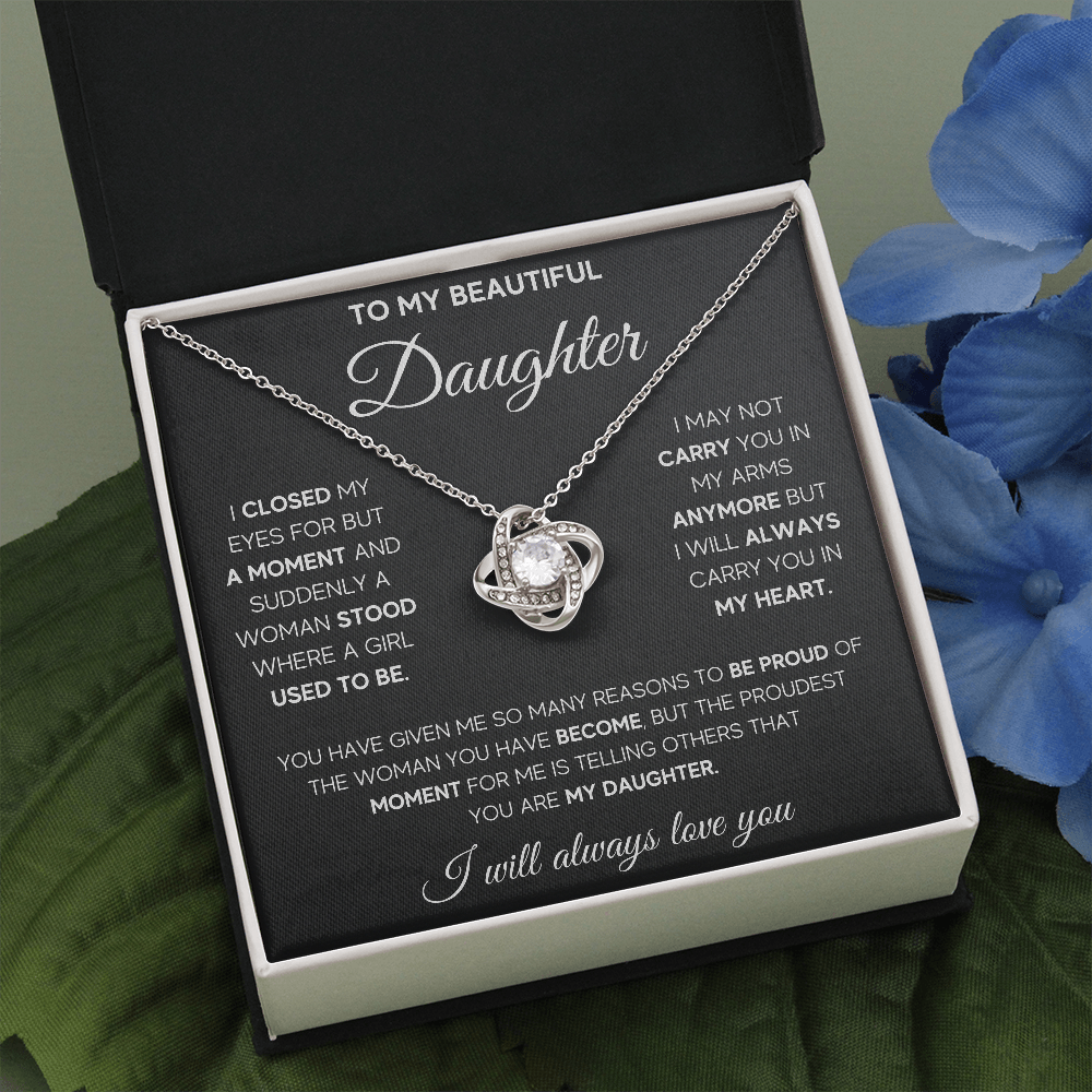 TO MY BEAUTIFUL DAUGHTER PROUD LOVE KNOT NECKLACE GIFT SET - ON CLOUD NINE GIFTS