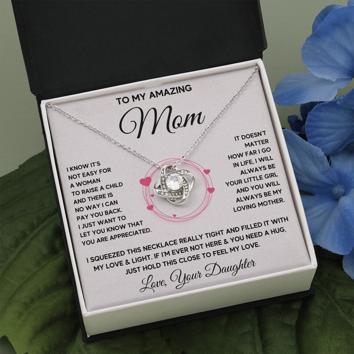 Mother birthday gift from daughter on Mothers Day Heart Pendant Love Knot Necklace I Love You Mom Gifts with Message Card and Gift Box - ON CLOUD NINE GIFTS