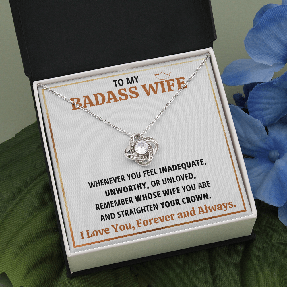 BADASS WIFE LOVE KNOT NECKLACE GIFT SET - ON CLOUD NINE GIFTS