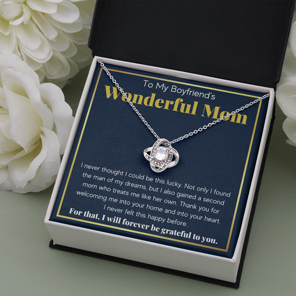 TO MY BOYFRIENDS WONDERFUL MOM GRATEFUL LOVE KNOT NECKLACE GIFT SET - ON CLOUD NINE GIFTS