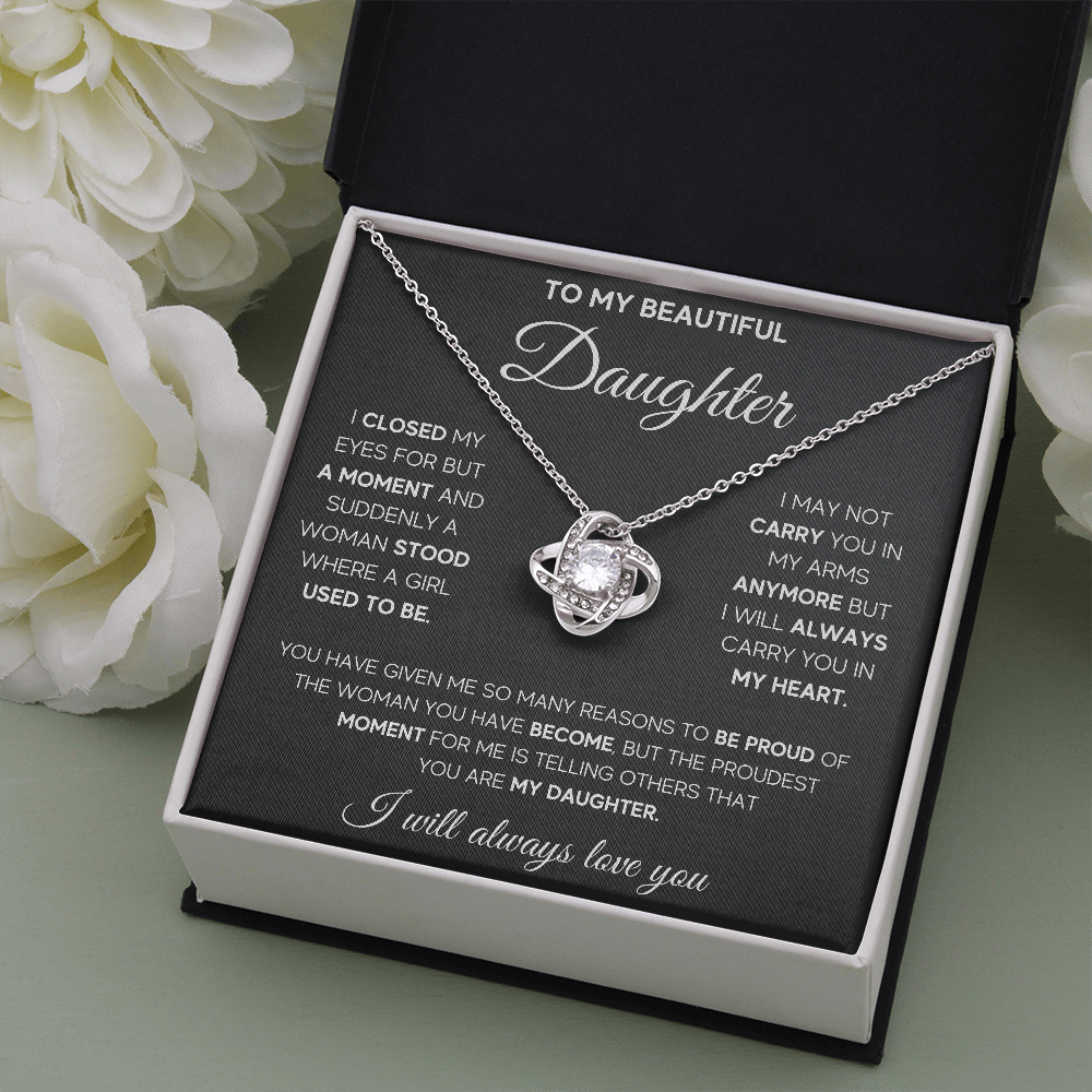 TO MY BEAUTIFUL DAUGHTER PROUD LOVE KNOT NECKLACE GIFT SET - ON CLOUD NINE GIFTS