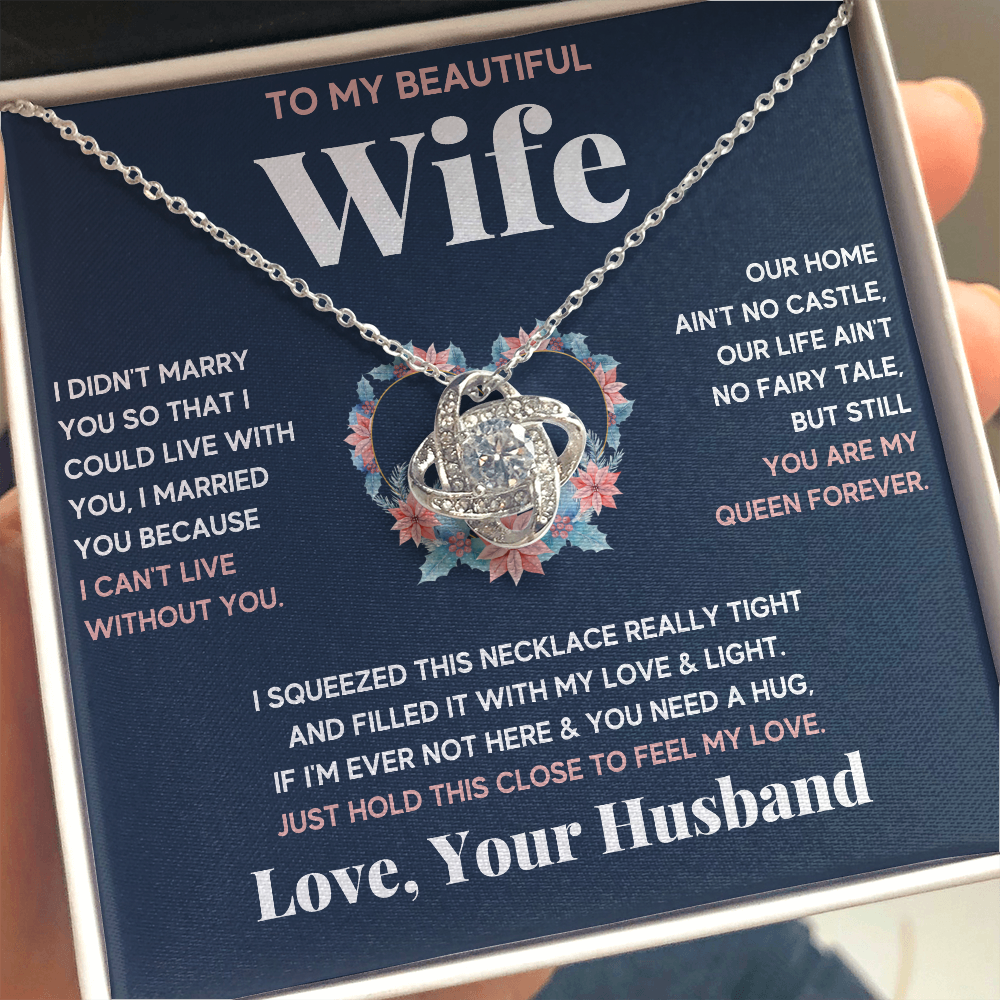 TO MY BEAUTIFUL WIFE SQUEEZE LOVE KNOT NECKLACE GIFT SET - ON CLOUD NINE GIFTS