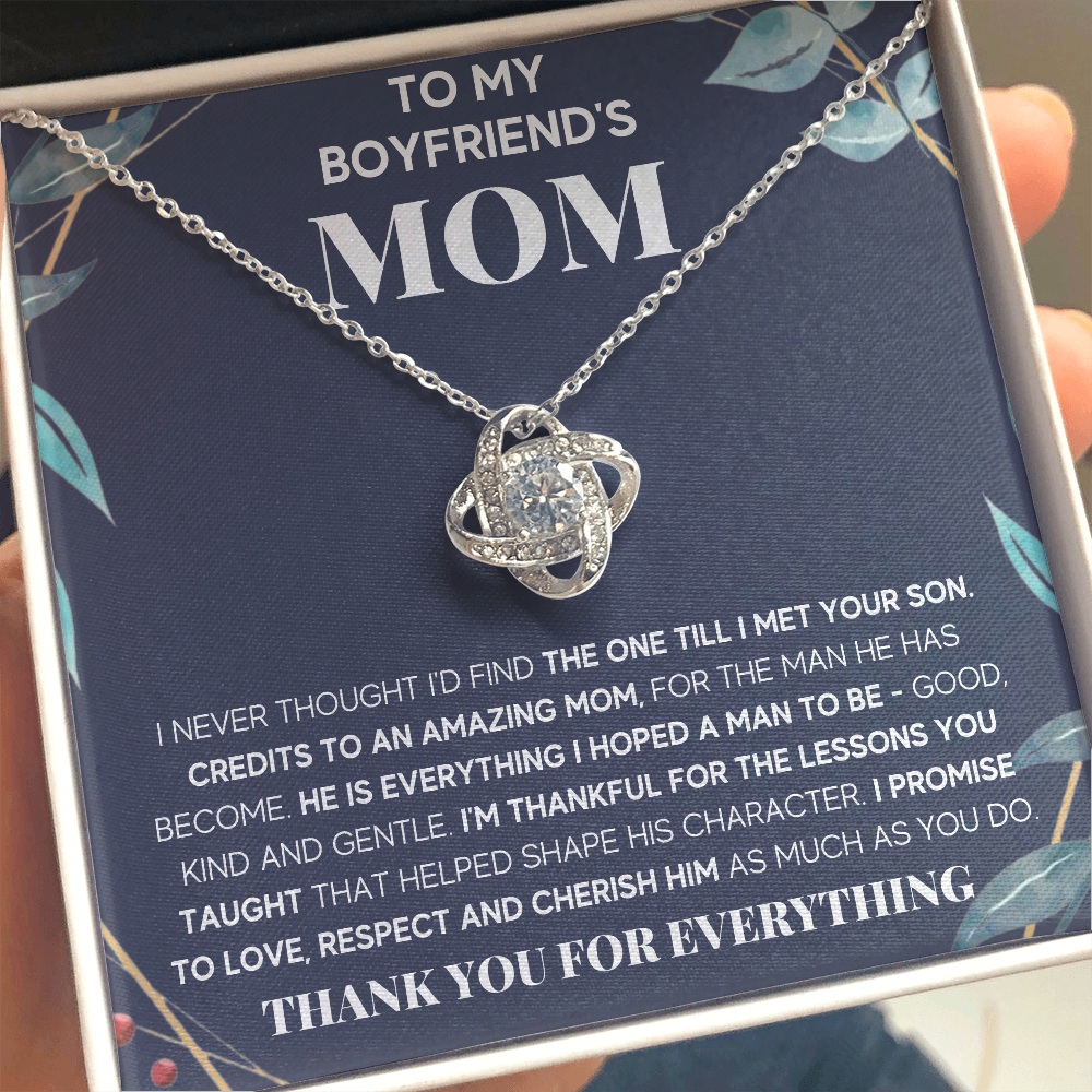 TO MY BOYFRIEND'S MOM LESSONS LOVE KNOT NECKLACE GIFT SET - ON CLOUD NINE GIFTS