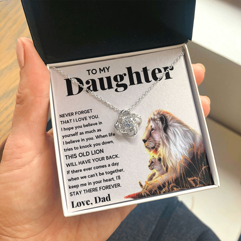 TO MY DAUGHTER OLD LION LOVE KNOT NECKLACE GIFT SET - ON CLOUD NINE GIFTS