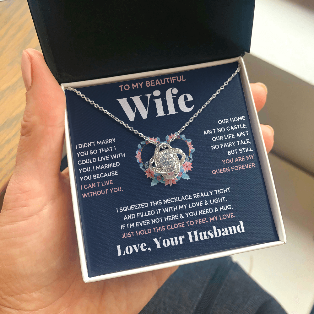 TO MY BEAUTIFUL WIFE SQUEEZE LOVE KNOT NECKLACE GIFT SET - ON CLOUD NINE GIFTS