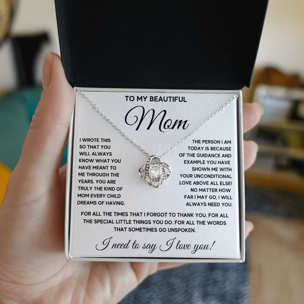 Mom necklace for women mothers day gift from son jewelry pendant gifts mother birthday Love Knot Necklace with Message Card and Gift Box - ON CLOUD NINE GIFTS