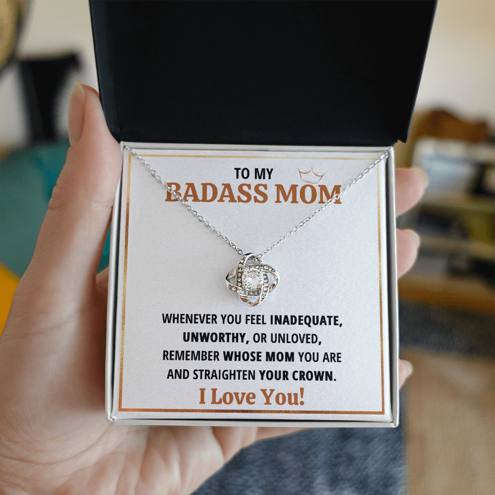 TO MY MOM BADASS MOM CROWN LOVE KNOT NECKLACE GIFT SET - ON CLOUD NINE GIFTS