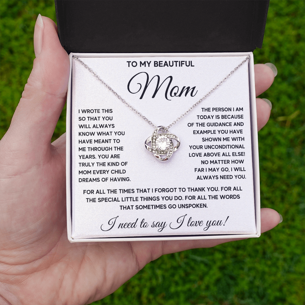 Mom necklace for women mothers day gift from son jewelry pendant gifts mother birthday Love Knot Necklace with Message Card and Gift Box - ON CLOUD NINE GIFTS