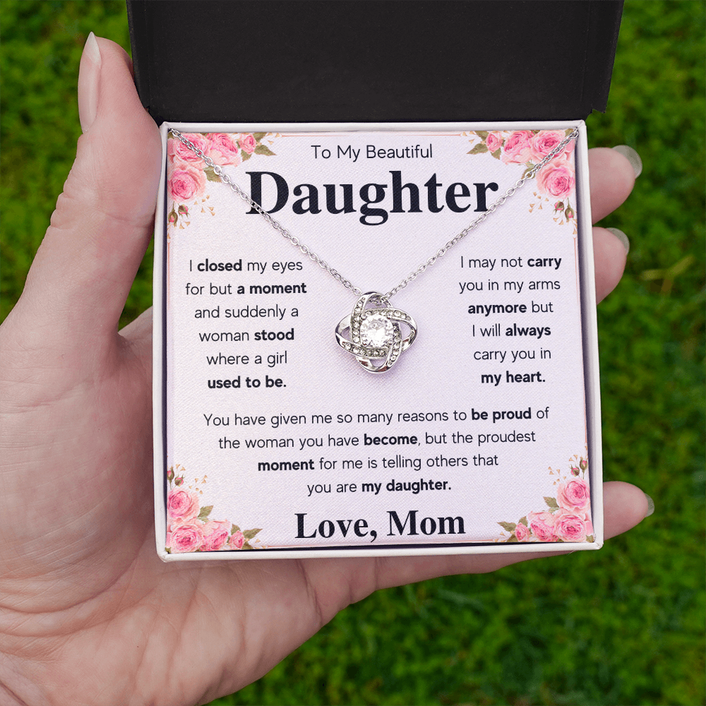 TO MY DAUGHTER PROUD LOVE KNOT NECKLACE GIFT SET - ON CLOUD NINE GIFTS