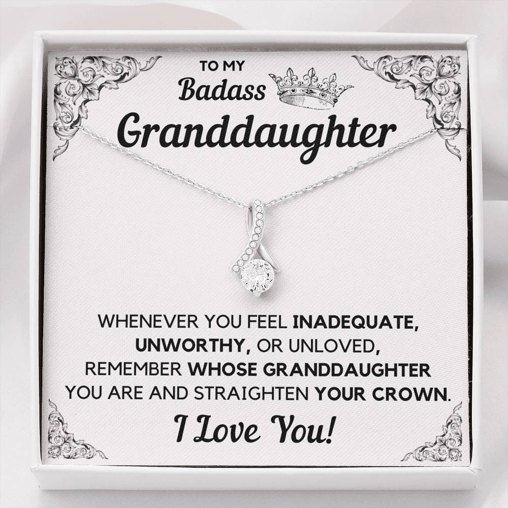 TO MY BADASS GRANDDAUGHTER CROWN DECORATION ALLURING BEAUTY NECKLACE GIFT SET - ON CLOUD NINE GIFTS