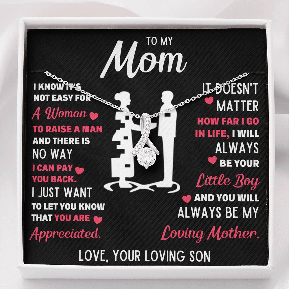 TO MY MOM LITTLE BOY WHITE ALLURING BEAUTY NECKLACE GIFT SET - ON CLOUD NINE GIFTS