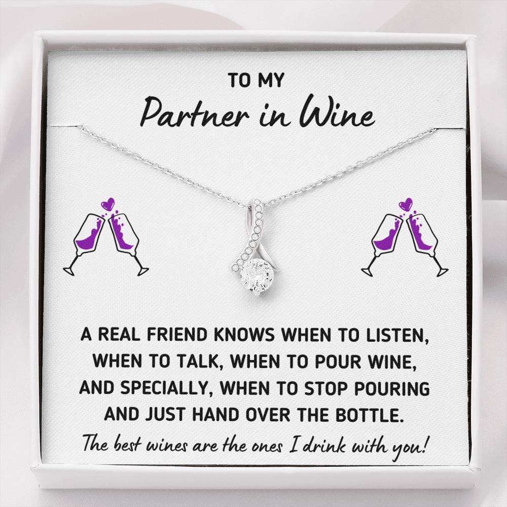 TO MY PARTNER IN WINE "HAND OVER THE BOTTLE" ALLURING BEAUTY NECKLACE GIFT SET - ON CLOUD NINE GIFTS